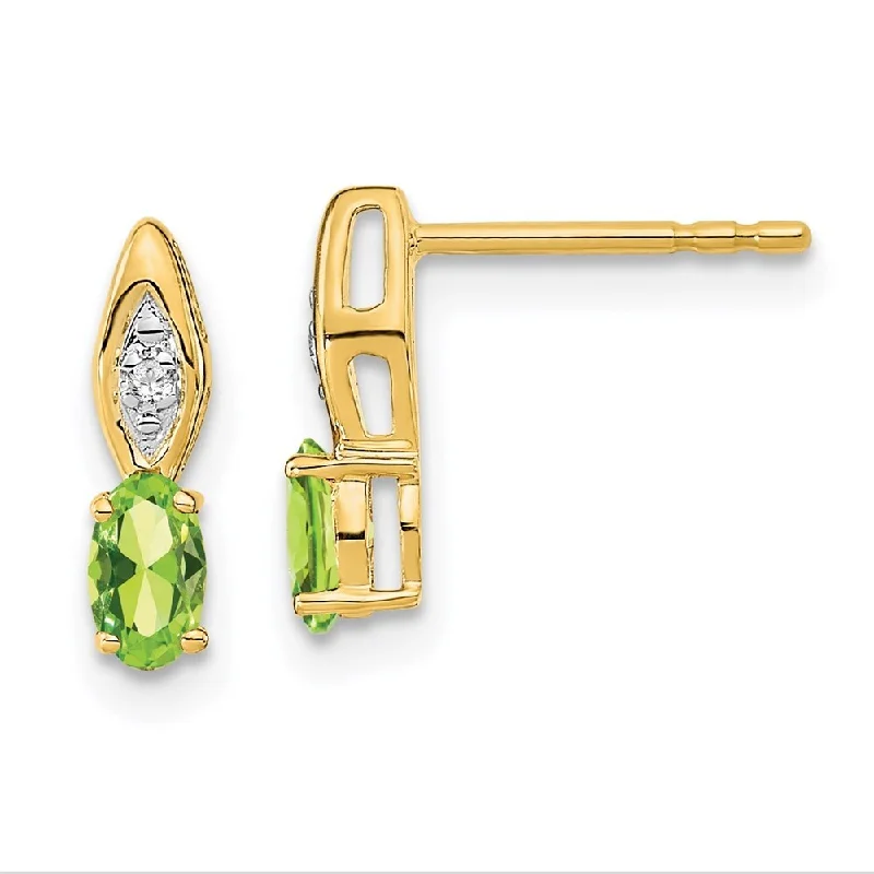 Uncut ruby earrings-14k Yellow Gold Peridot Diamond Earring (L-12 mm, W-3 mm)