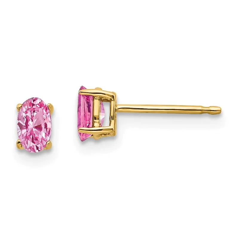 Slim diamond earrings-14k Yellow Gold Pink Gemstone Earrings (L-5 mm, W-3 mm)