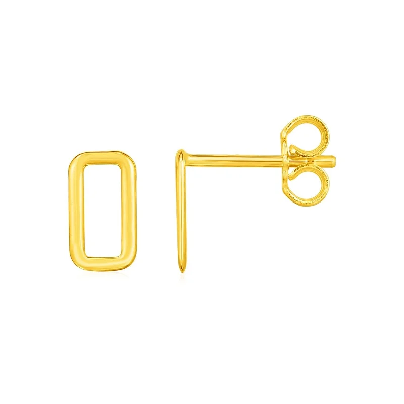 Braided cord earrings-14k Yellow Gold Post Earrings with Open Rectangles