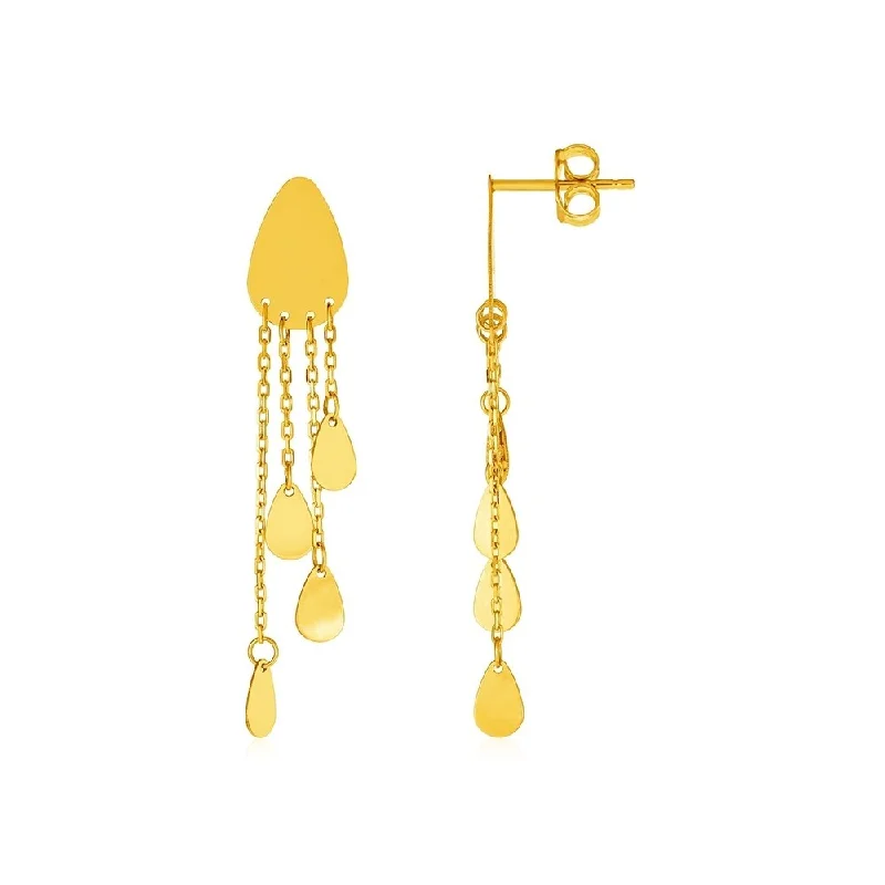 Dappled crystal earrings-14k Yellow Gold Post Earrings with Polished Tear Drop Dangles