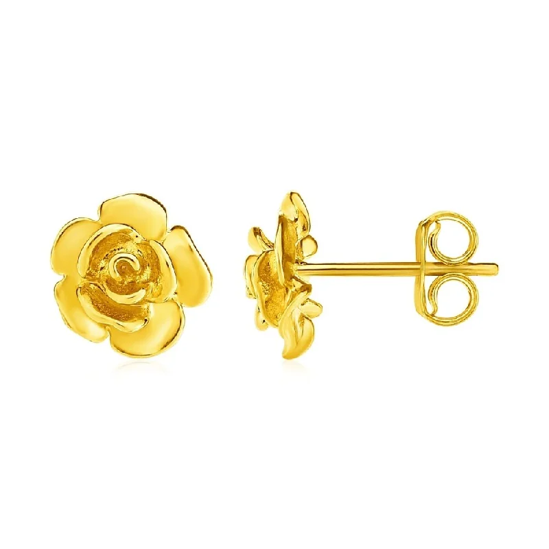 Sweeping ridge earrings-14k Yellow Gold Post Earrings with Roses