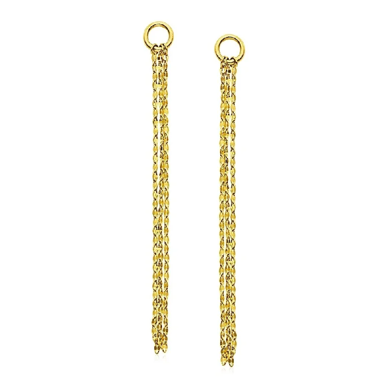 Slack twist earrings-14k Yellow Gold Post Earrings with Texture Chain Dangles