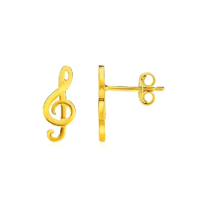 Vivid topaz earrings-14k Yellow Gold Post Earrings with Treble Clefs