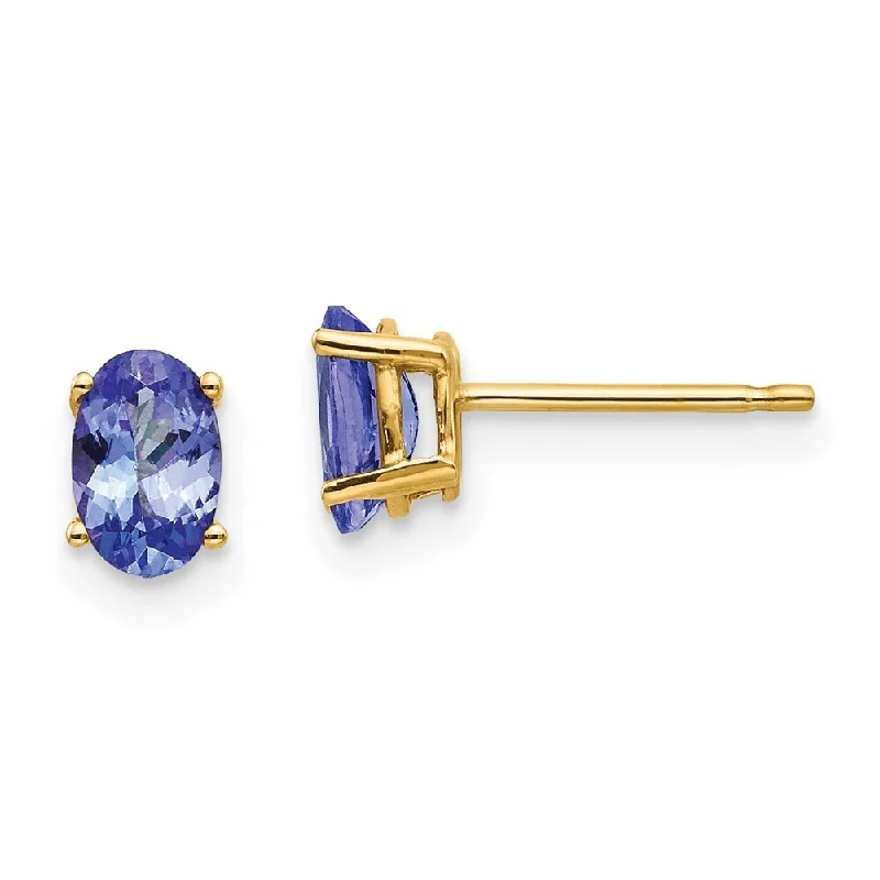 Icy topaz earrings-14k Yellow Gold Tanzanite Earrings (L-6 mm, W-4 mm)