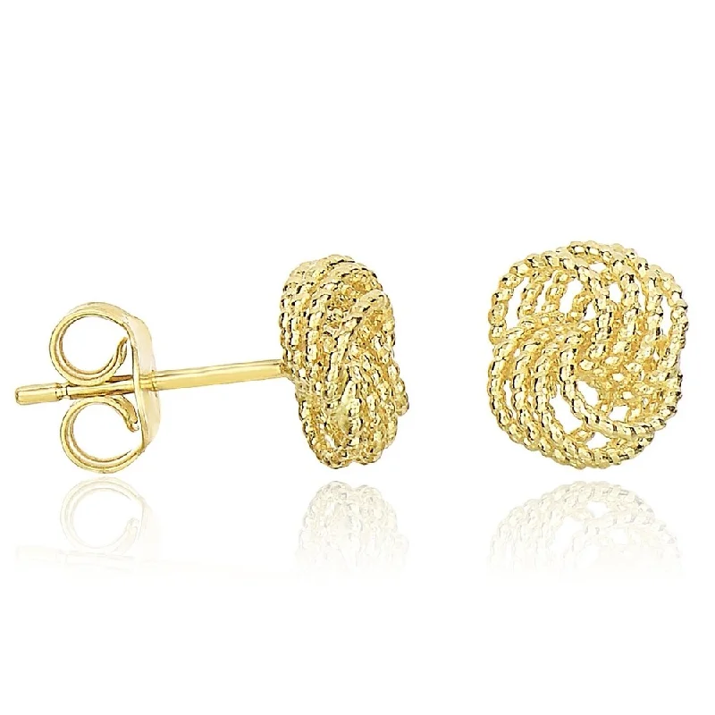 Slim diamond earrings-14k Yellow Gold Textured Finish Love Knot Style Earrings