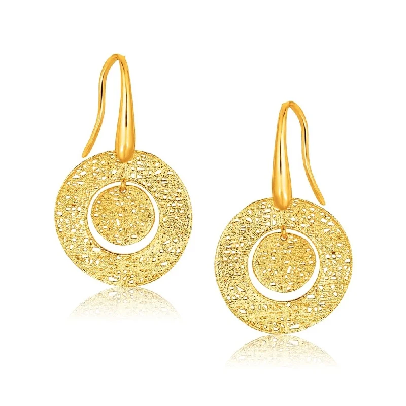 Stippled hoop earrings-14k Yellow Gold Textured Weave Disc Earrings