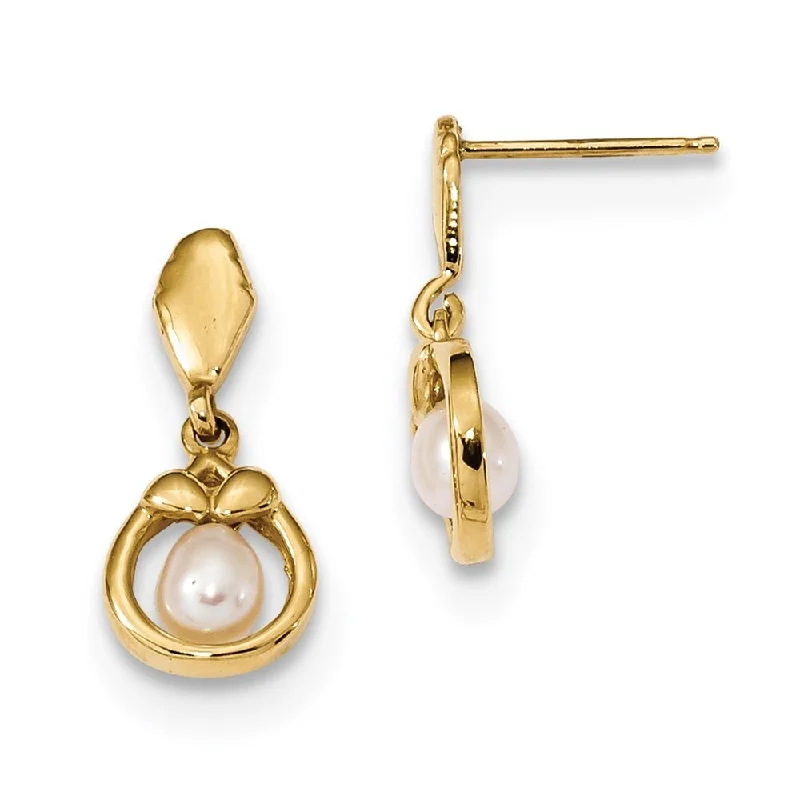 Jutting stone earrings-14k Yellow Gold White Freshwater Cultured Pearl Drop Dangle Earrings