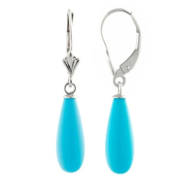 Retro turquoise earrings-16mm Sleeping Beauty Turquoise Teardrop Lever Back Earrings 925 Silver