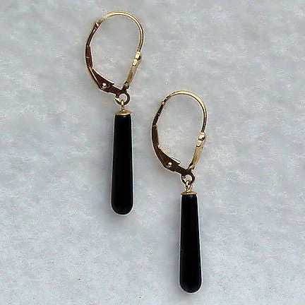 Droplet gem earrings-18mm Black Onyx Teardrop Leverback Earrings 14/20 Gold Filled