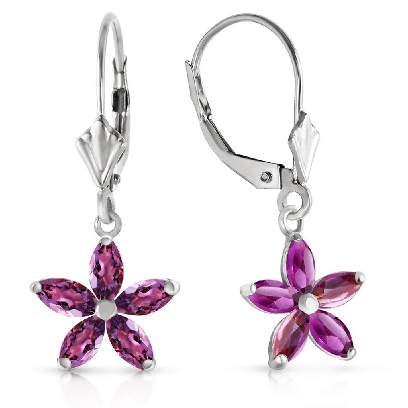 Dappled crystal earrings-2.8 CTW 14K Solid White Gold Leverback Earrings Natural Amethyst