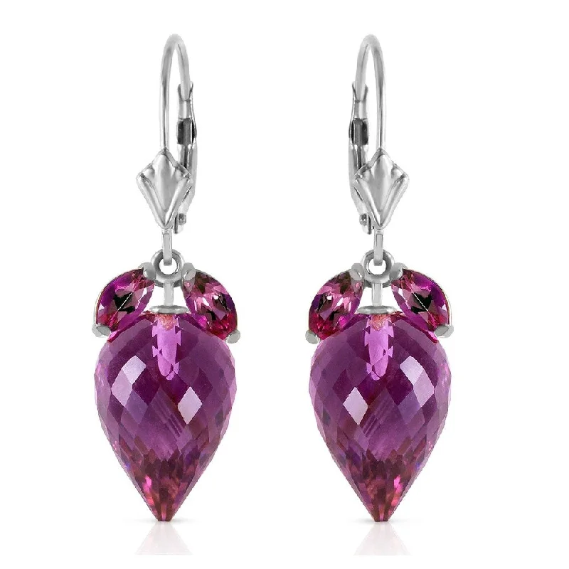 Summit stone earrings-20 CTW 14K Solid White Gold Earrings Pointy Briolette Amethyst