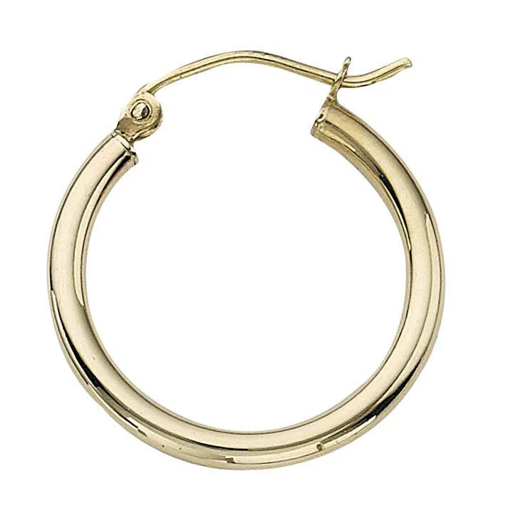 Polished zinc earrings-20mm x 2mm Hoop Earrings 14K Yellow Gold