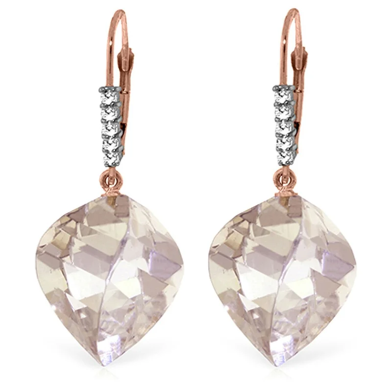 Drifting diamond earrings-25.75 Carat 14K Solid Gold Earrings Diamond Briolette White Topaz