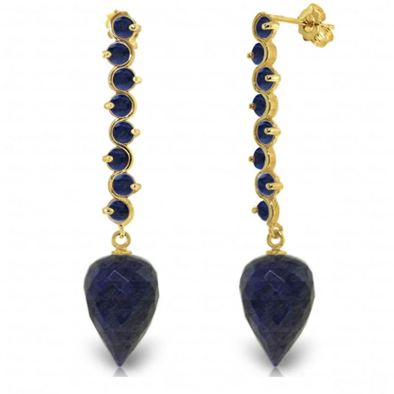 Sheer silver earrings-29.2 Carat 14K Solid Gold Drop Briolette Sapphire Gemstone Earrings