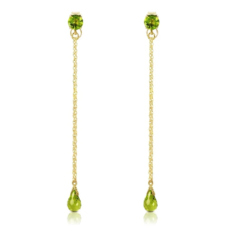 Wide-tier earrings-3.15 Carat 14K Solid Gold Chandelier Earrings Natural Peridot