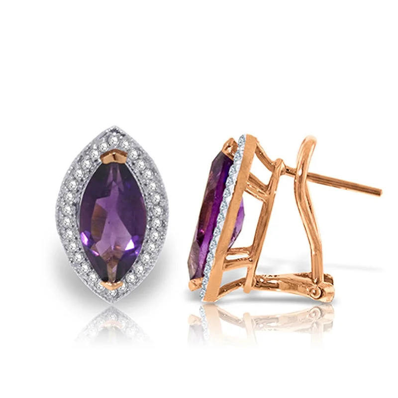 Quilted hoop earrings-3.6 Carat 14K Solid Gold Marquise Natural Amethyst Diamond Earrings