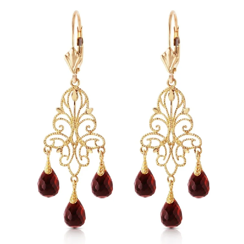 Retro apatite earrings-3.75 Carat 14K Solid Gold Chandelier Earrings Natural Garnet