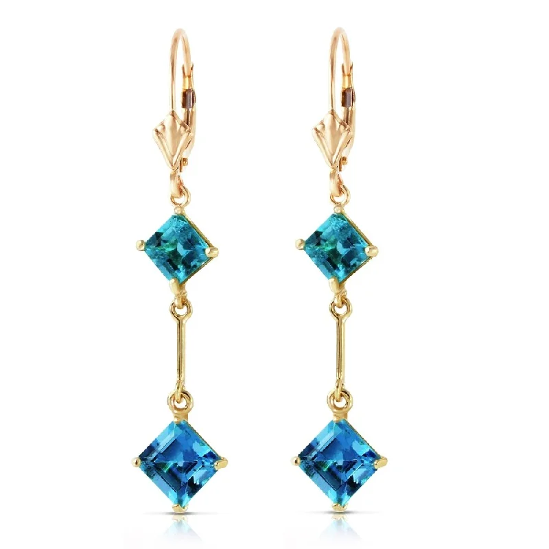 Aura earrings-3.75 Carat 14K Solid Gold Leverback Earrings Blue Topaz