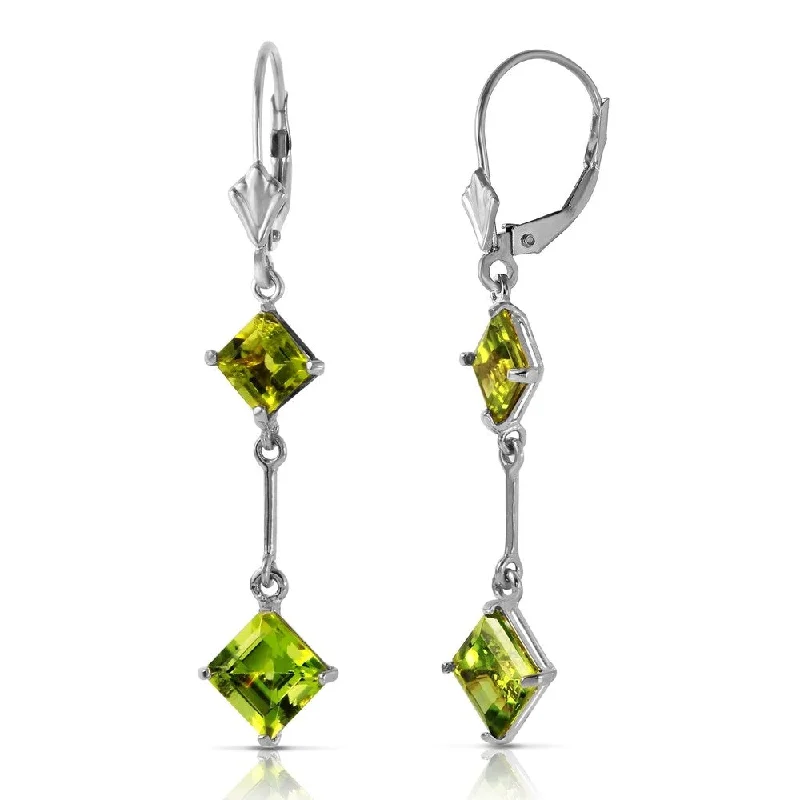 Bright gem earrings-3.75 CTW 14K Solid White Gold Leverback Earrings Peridot