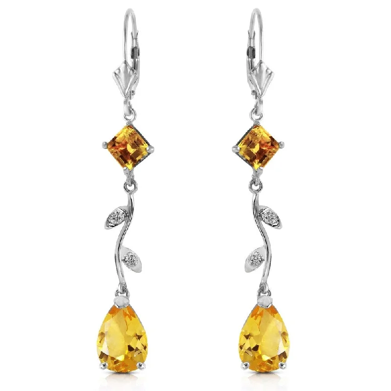 Rich kyanite earrings-3.97 Carat 14K Solid White Gold Chandelier Earrings Diamond Citrine