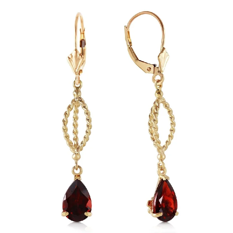 Ethnic scored earrings-3 CTW 14K Solid Gold Fleur De Lis Garnet Earrings