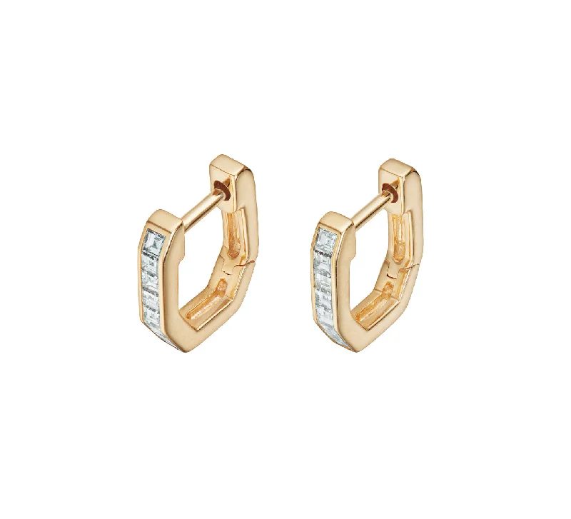 Glossy iridium earrings-Diamond Ch2 Huggies