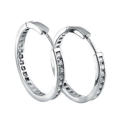 Rounded gem earrings-30mm Russian CZ Eternity Hoop Earrings 925 Silver, 2.9 cts