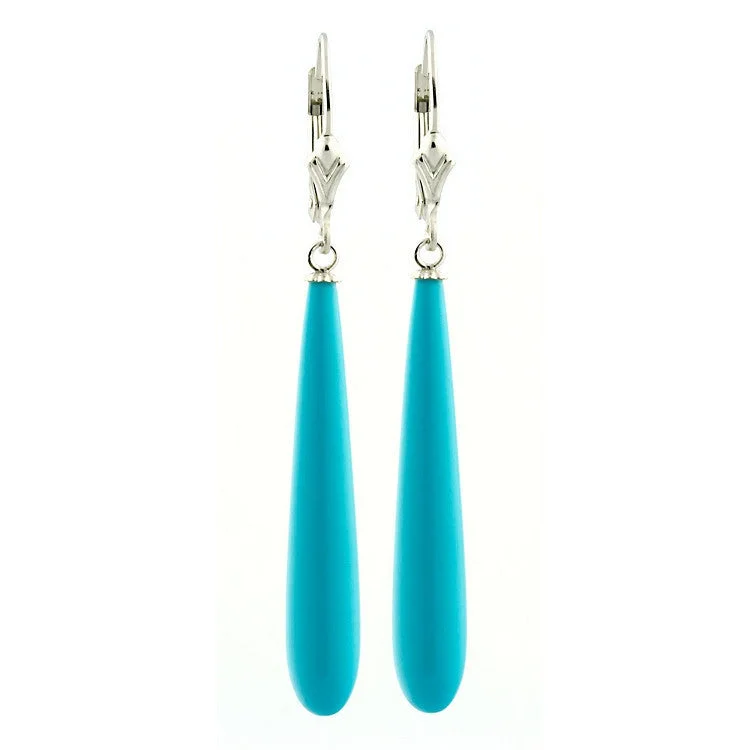 Tide motif earrings-35mm Turquoise Teardrop Leverback Earrings 925 Silver