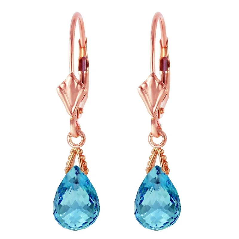 Wire-swirl earrings-4.5 CTW 14K Solid Rose Gold Leverback Earrings Briolette Blue Topaz