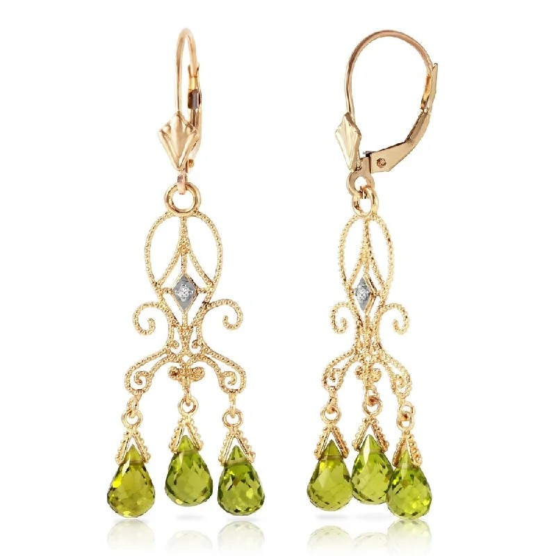 Glossy iridium earrings-4.51 Carat 14K Solid Gold Chandelier Diamond Earrings Peridot