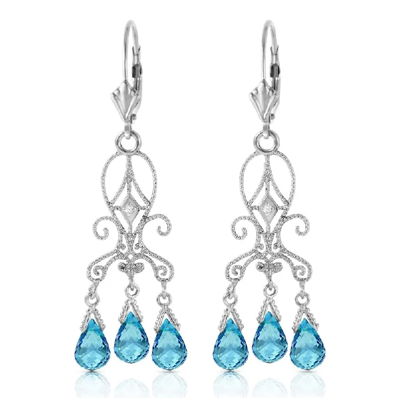 Sheer silver earrings-4.81 Carat 14K Solid White Gold Chandelier Diamond Earrings Blue Topaz