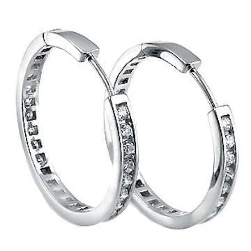 Jutting stone earrings-40mm Russian CZ Eternity Hoop Earrings 925 Silver, 4.2 cts