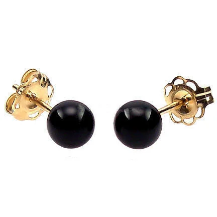 Thirteen-gem earrings-4mm Black Onyx Ball Stud Earrings 14K Yellow Gold