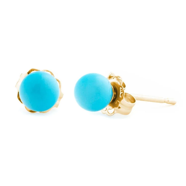 Lush emerald earrings-4mm Sleeping Beauty Turquoise Ball Stud Earrings 14K Yellow Gold