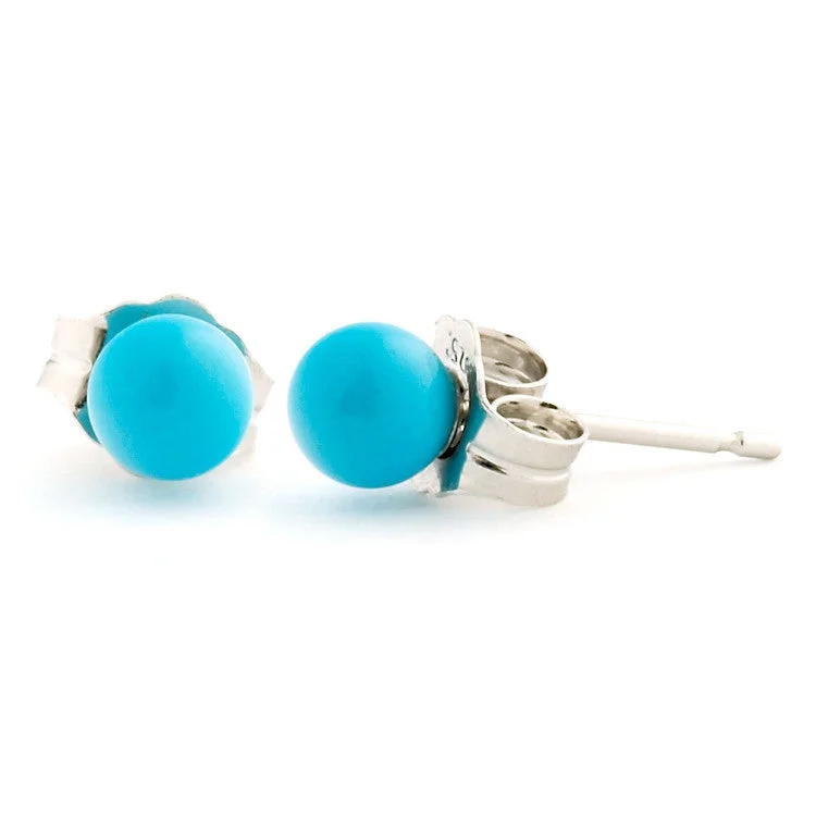 Elevated gem earrings-4mm Sleeping Beauty Turquoise Ball Stud Earrings Sterling Silver