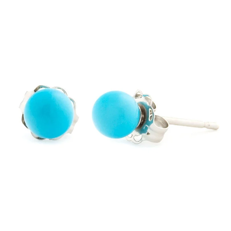 Leaning stone earrings-4mm Turquoise Ball Stud Earrings 14K White Gold