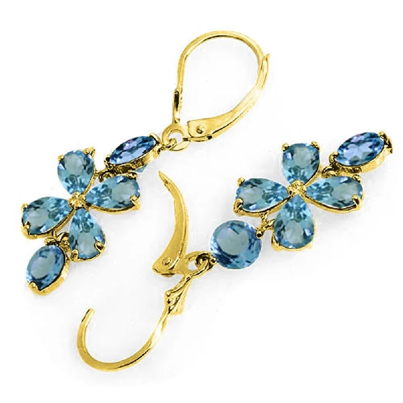 Slack twist earrings-5.32 Carat 14K Solid Gold Chandelier Earrings Natural Blue Topaz