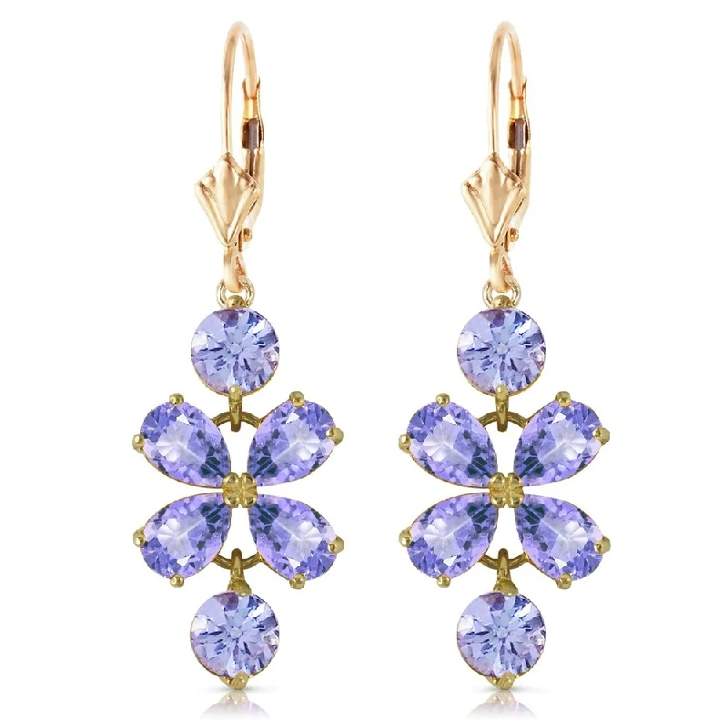 Curved stone earrings-5.32 Carat 14K Solid Gold Petals Tanzanite Earrings