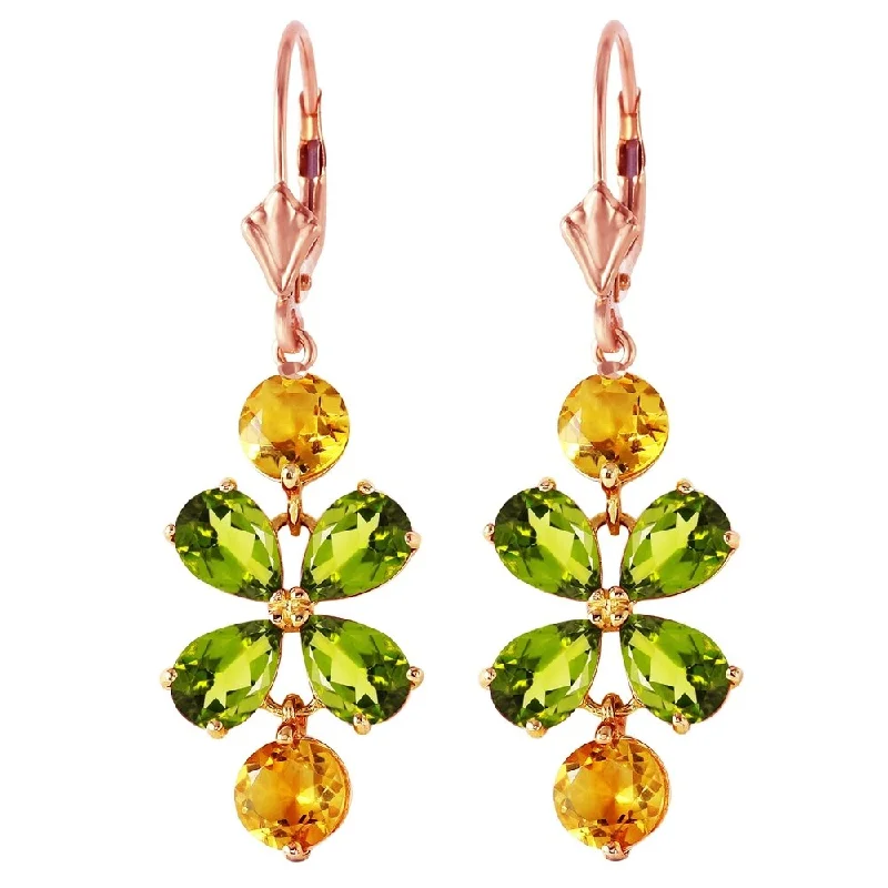 Sparkling gem earrings-5.32 Carat 14K Solid Rose Gold Chandelier Earrings Peridot Citrine