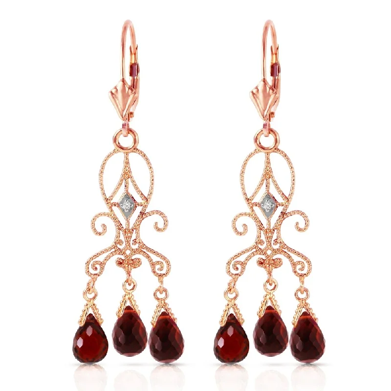 Leaning stone earrings-6.31 Carat 14K Solid Rose Gold Garnet Chandelier Drops