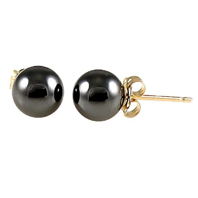 Lush moonstone earrings-6mm Black Hematine Ball Stud Earrings 14K Yellow Gold