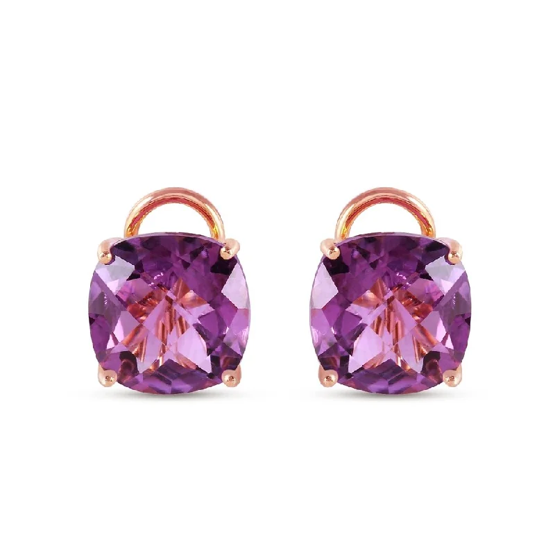 Retro topaz earrings-7.2 Carat 14K Solid Rose Gold Cushion Amethyst Earrings