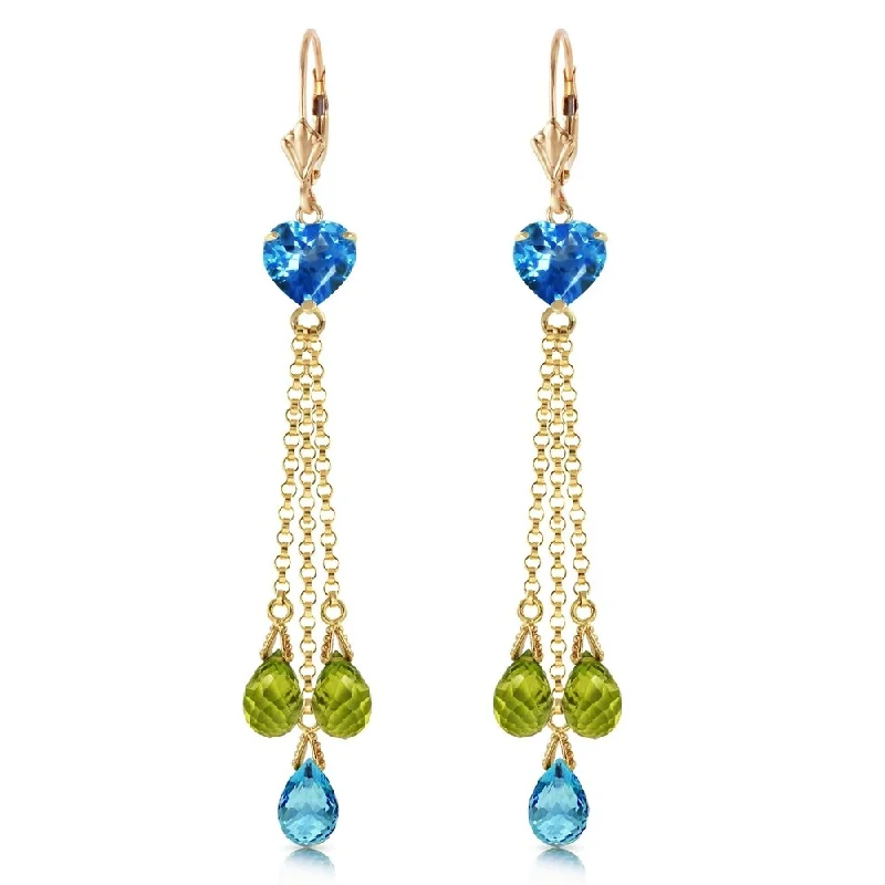 Icy aquamarine earrings-9.5 Carat 14K Solid Gold Chandelier Earrings Briolette Blue Topaz Pe