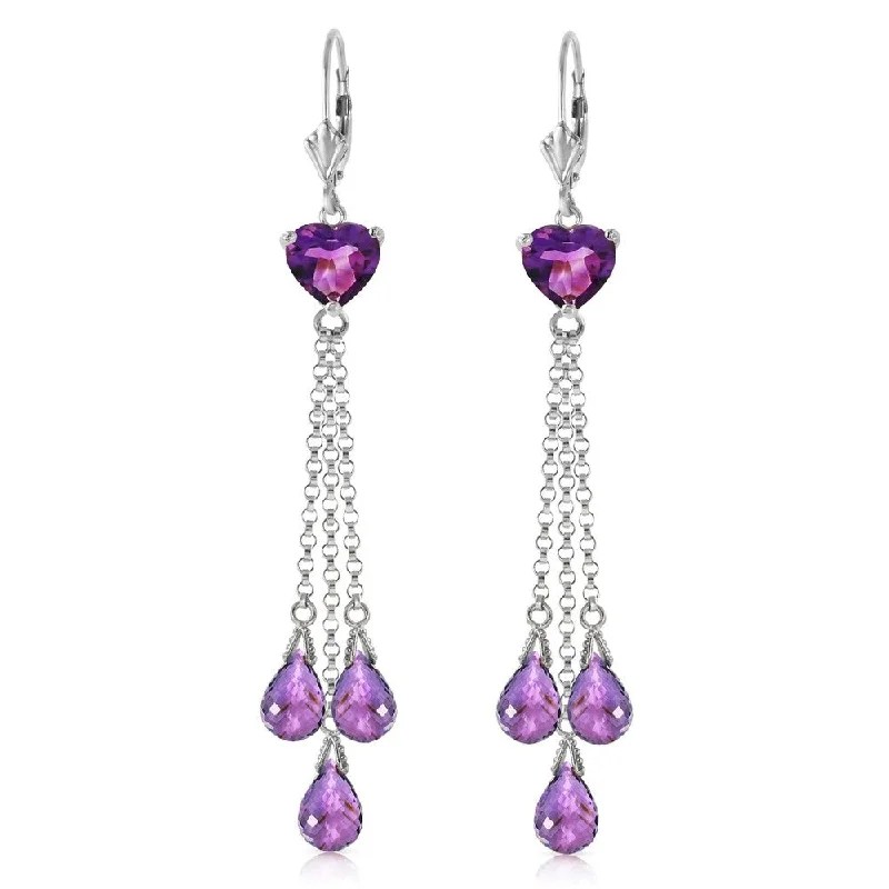 Hand-etched earrings-9.5 Carat 14K Solid White Gold Chandelier Earrings Briolette Amethyst