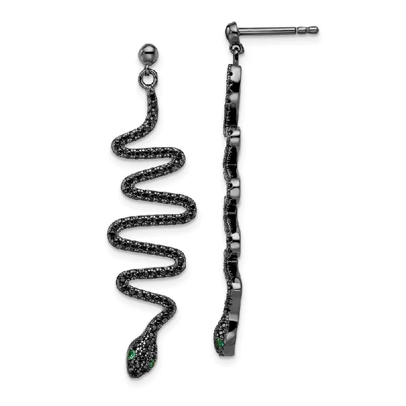 Gritty stone earrings-925 Sterling Silver Green Black Spinel Brilliant Embers Snake Dangle Earrings