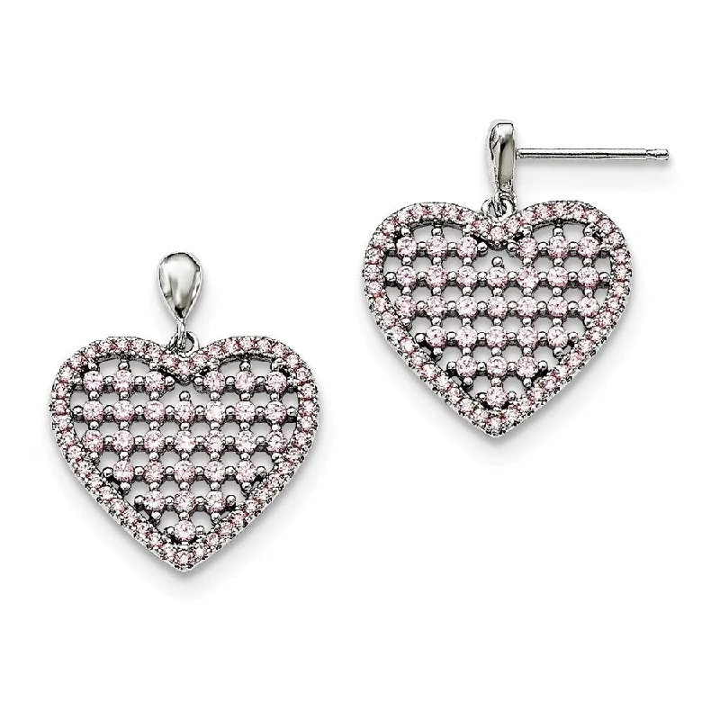 Twisted coil earrings-925 Sterling Silver Pink CZ and Brilliant Embers Heart Dangle Earrings