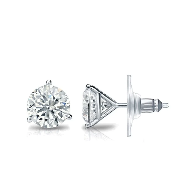 Glimmering silver earrings-Auriya 1 1/2ctw 3 Prong Martini Set Round Diamond Stud Earrings 14K Gold Certified