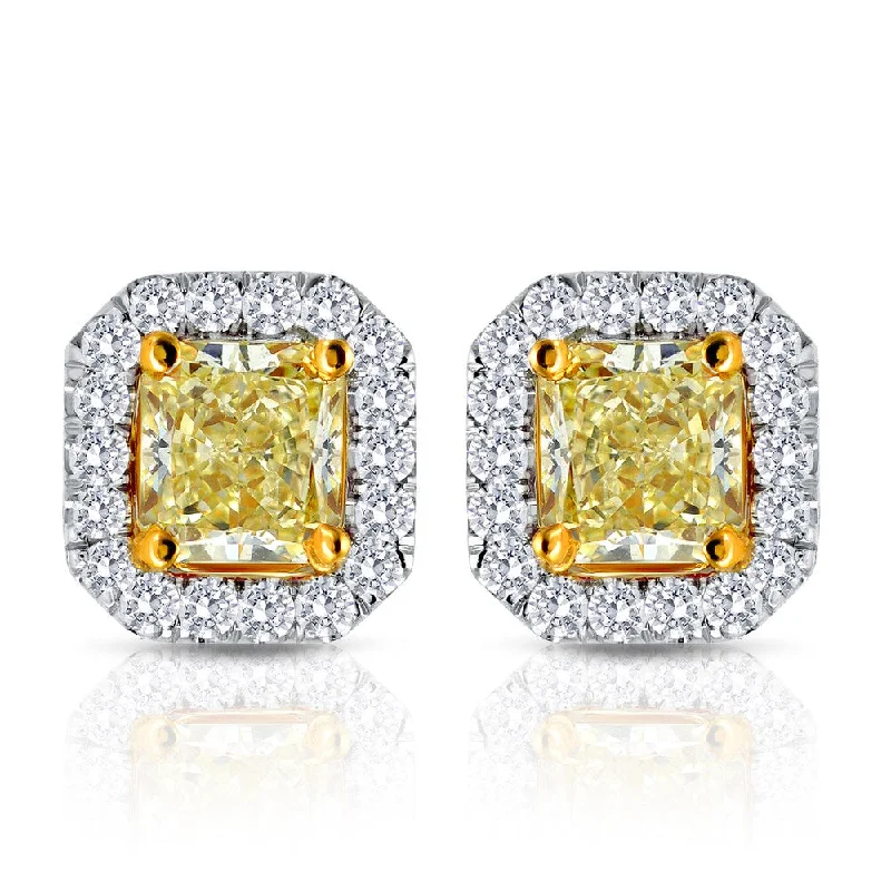 Torn rim earrings-Auriya 14k Gold 1ct TDW Yellow Cushion Cut Diamond Earrings (F-G, VS1-VS2)