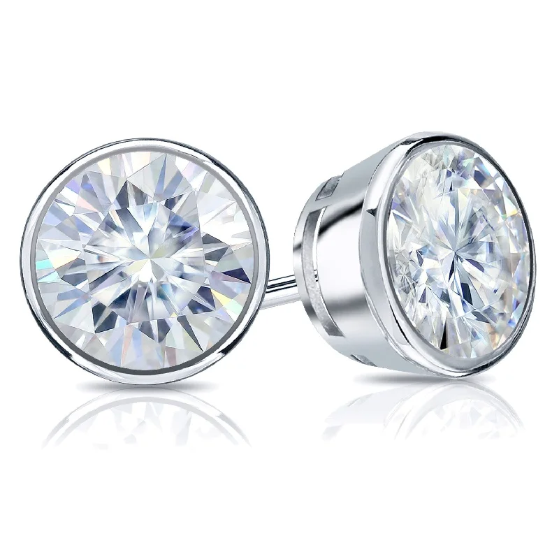 Vivid moonstone earrings-Auriya 14k Gold 3 1/2ctw Bezel-set Round Moissanite Stud Earrings - 7.8 mm