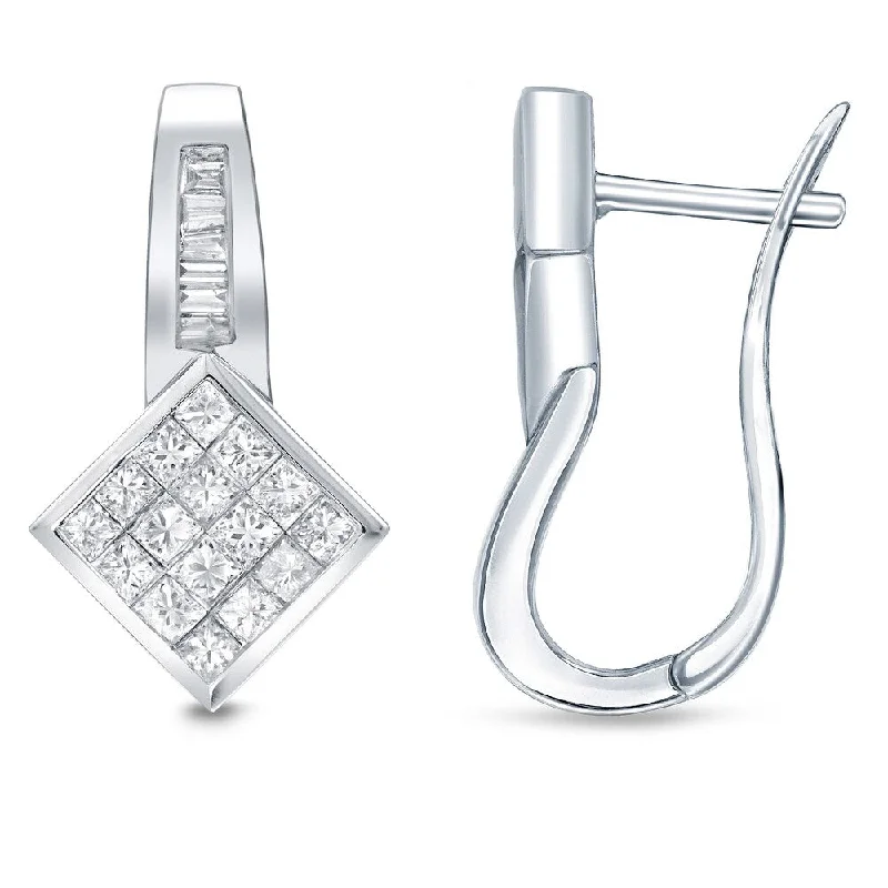 Faded zinc earrings-Auriya 18k White Gold 1 1/5ct TDW Princess-Baguette Diamond Clip Earrings